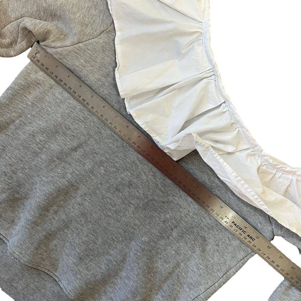 CLU One Shoulder Ruffled Sweatshirt In Heather Gray/White - Picture 7 of 10